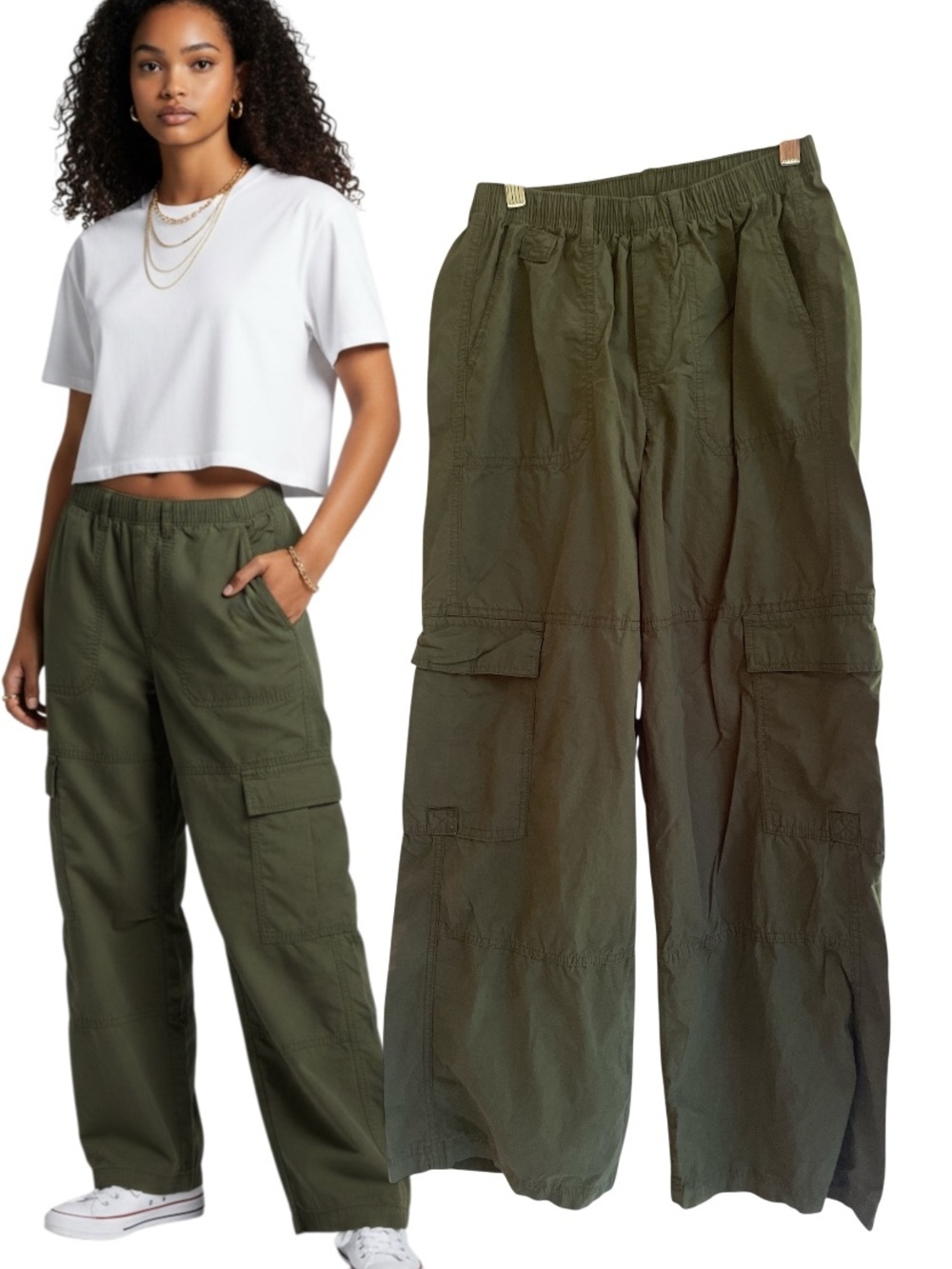 Wild Fable Olive Green Cargo Pants Lightweight Utility Wide Leg XS